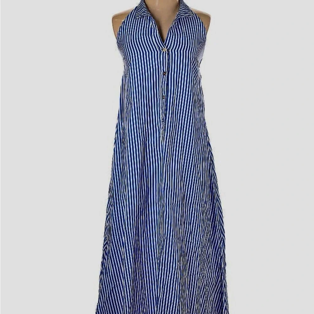 Duffield Lane Blue and White Striped Maxi Dress - Picture 1 of 3